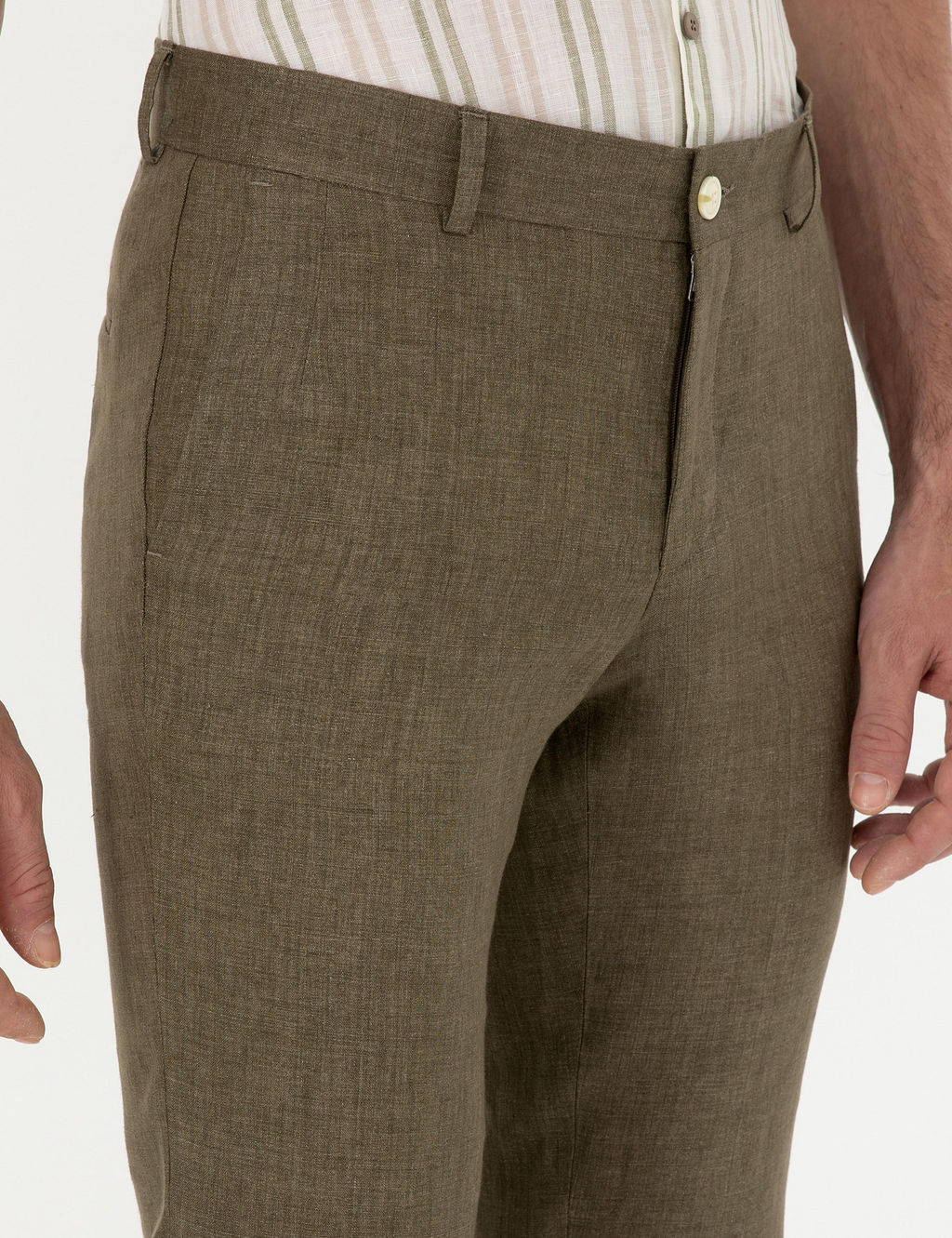 Haki Slim Fit %100 Keten Pantolon