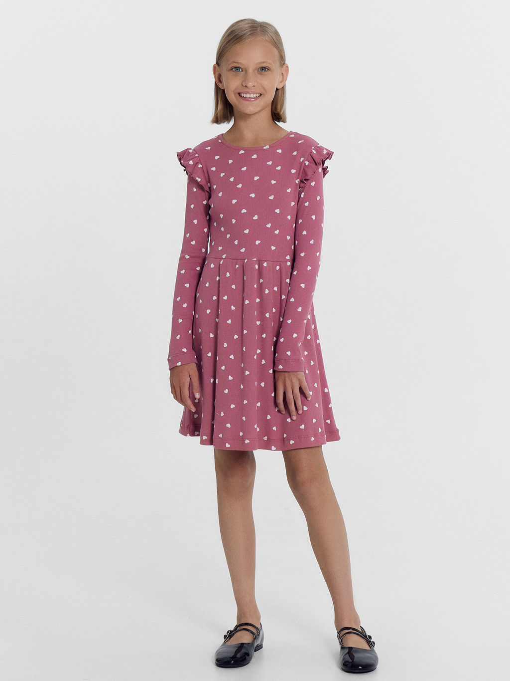 Платье для девочек в розовом оттенке с белыми сердечками - Mark formelle фото 3