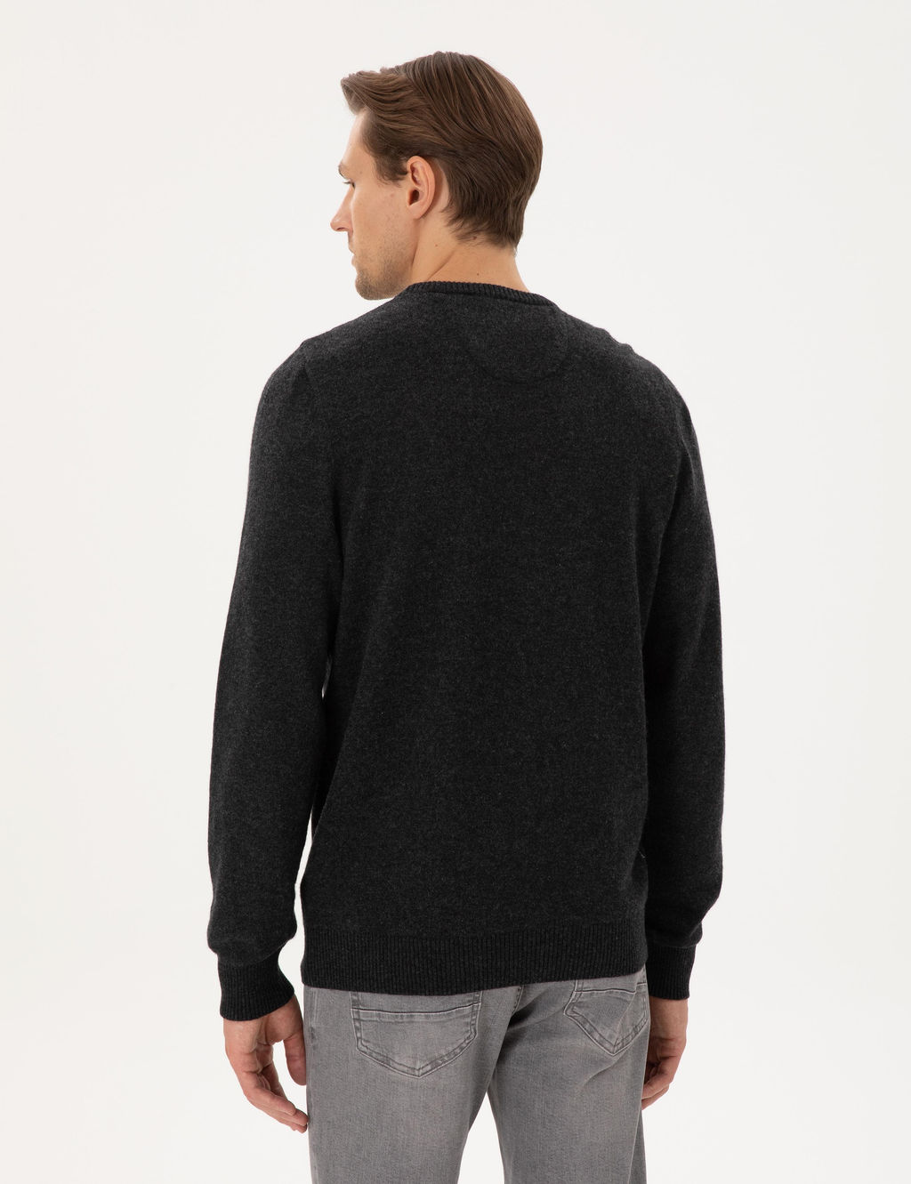 Antrasit Melanj Slim Fit Bisiklet Yaka Ka_mir Triko Kazak - Pierre cardin фото 5