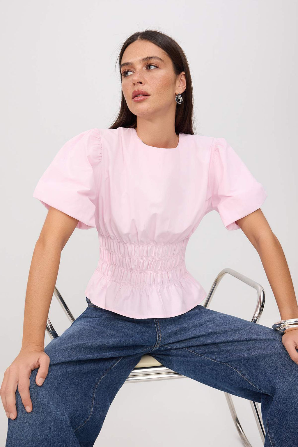 Pembe Beli Lastikli Dokuma Bluz TWOSS26BZ00863 - Trendyolmilla фото 2