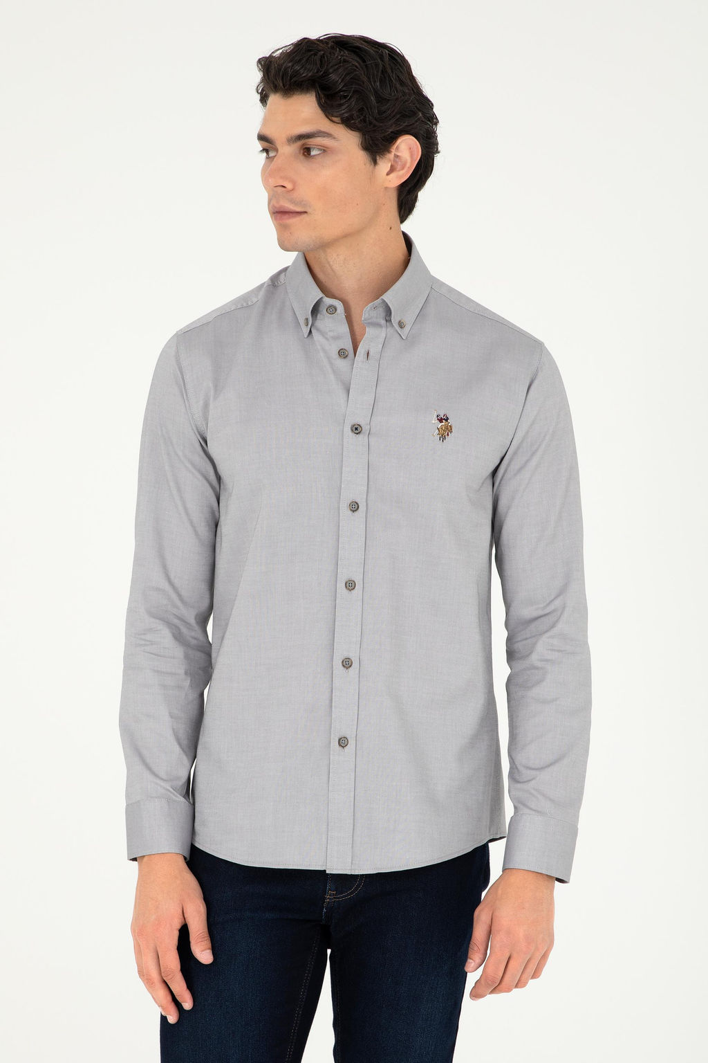 Рубашка мужская U.S. Polo Assn с длинным рукавом хлопок серая  фото 8