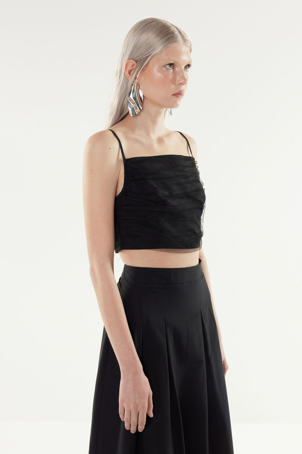 X Yapay Zeka Siyah Tul Detayl? Crop Dokuma Bluz TWOSS24BZ00540 - Trendyolmilla фото 4