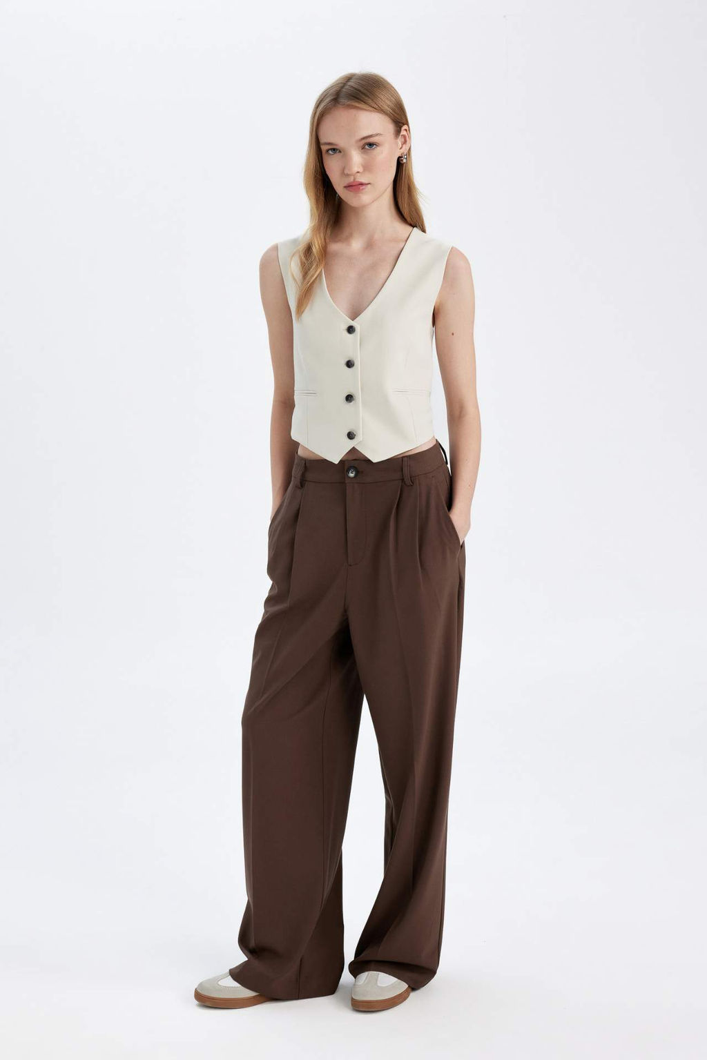 Klasik Pantolon Wide Leg Genis Bol Paca Fleto Cepli Yuksek Bel Standart Boy Basic Duz - Defacto фото 3