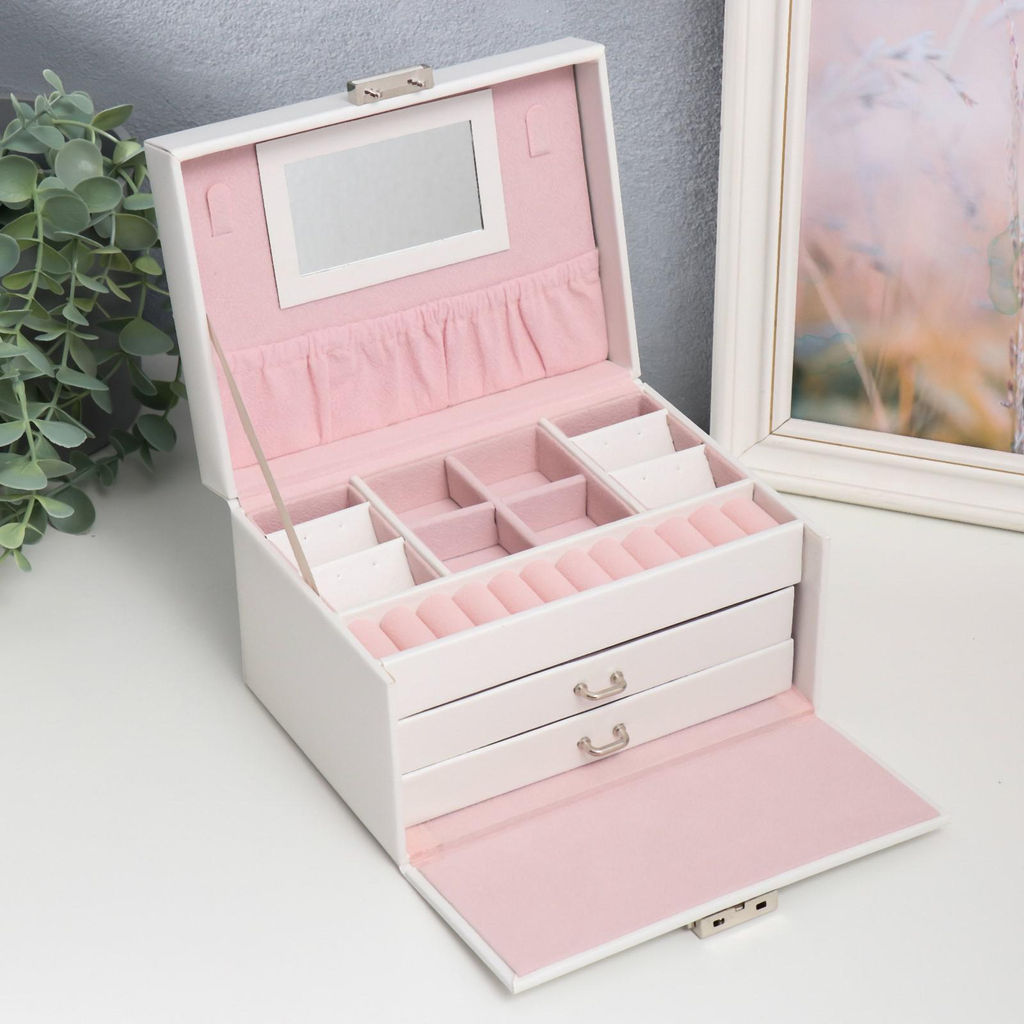 Шкатулка кожзам для украшений сундук Гладкость. Матовый белый 11х18х13,7 см - Simaland фото 2