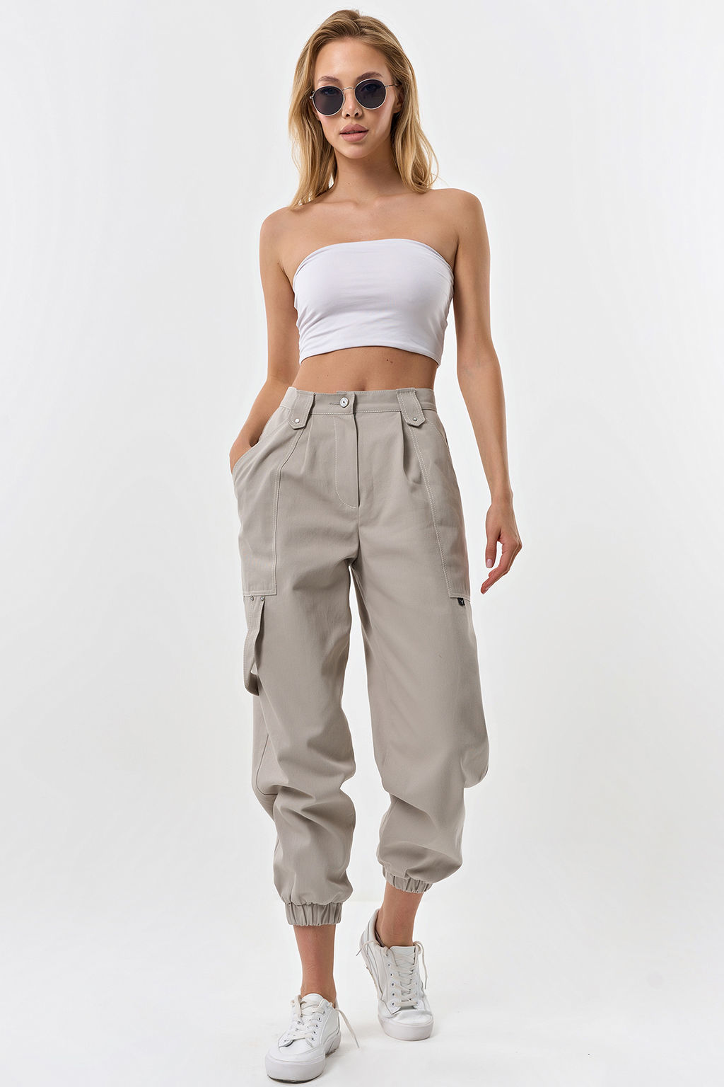 Брюки карго из хлопка светло-серые