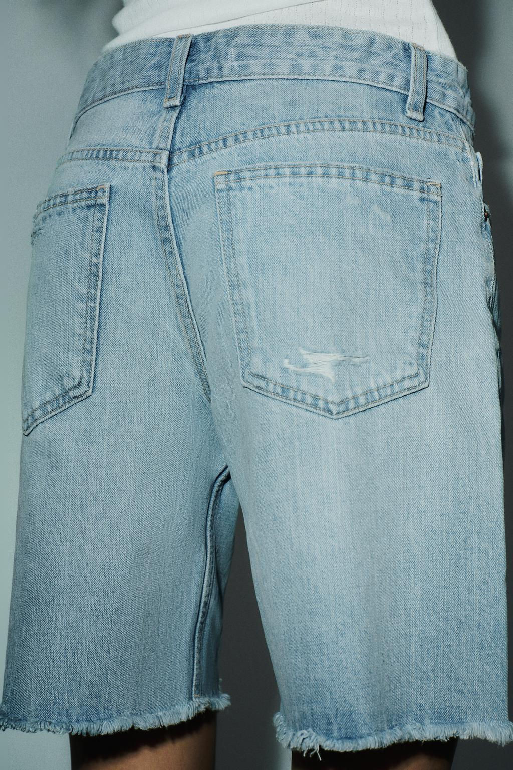 RIPPED MID-WAIST TRF DENIM BERMUDA SHORTS - Zara фото 5