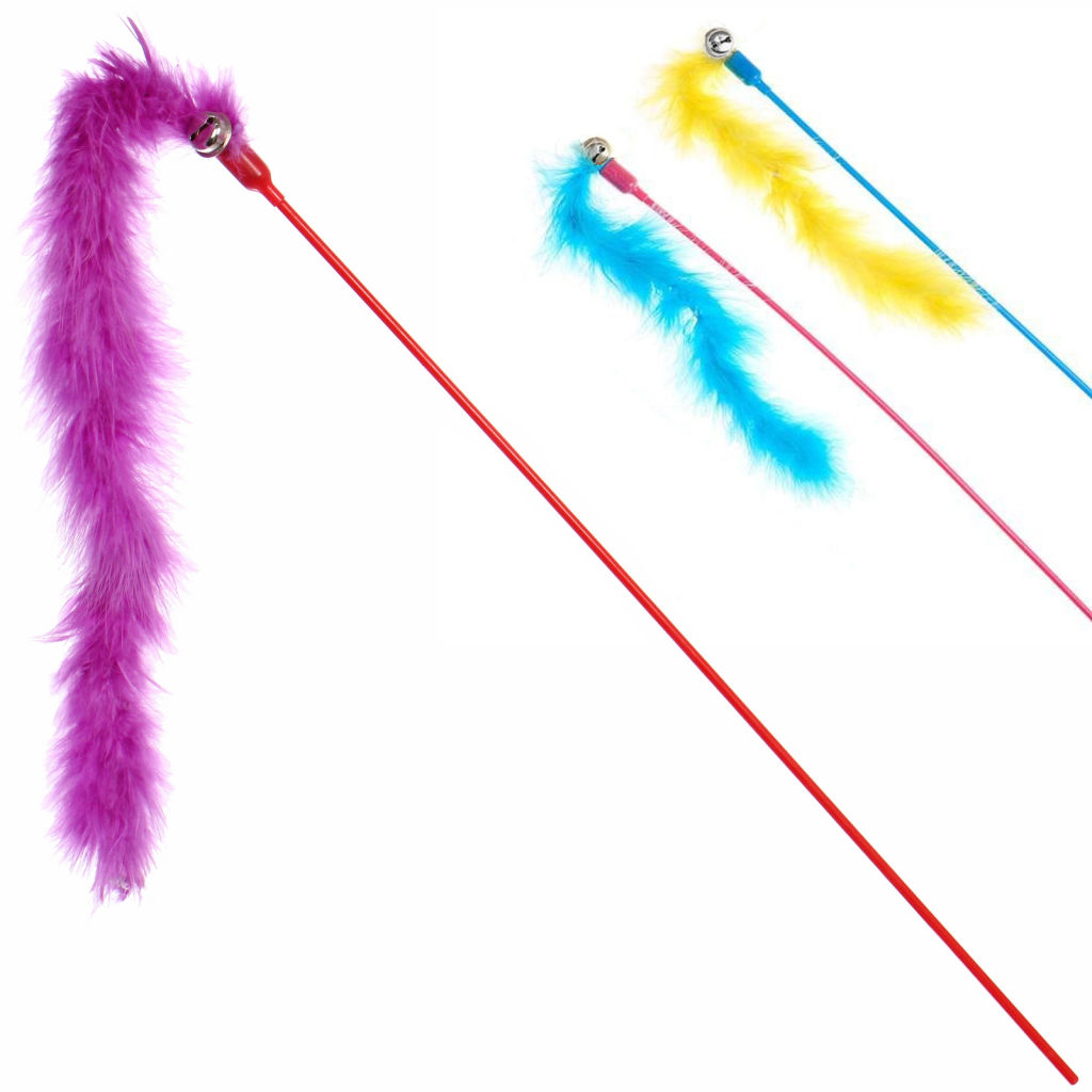 Цена за 6 шт. Игрушка - дразнилка на палочке "ЦапЦап", пушистик и колокольчик, микс три цвета, 50см ( пакет с подвесом)