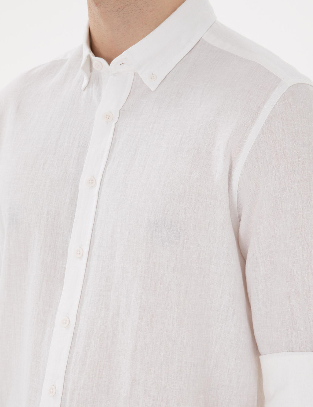Рубашка Pierre Cardin Regular Fit белая с льном