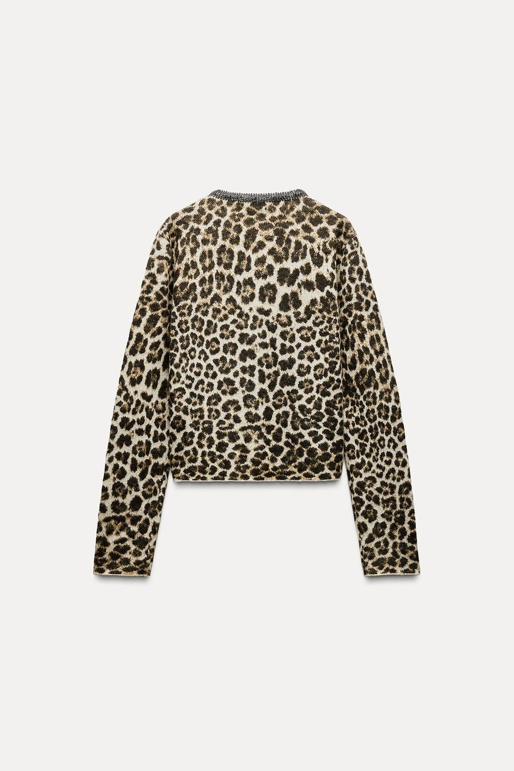 ANIMAL JACQUARD KNIT CARDIGAN WITH DIAMANTE DETAIL - Zara фото 2