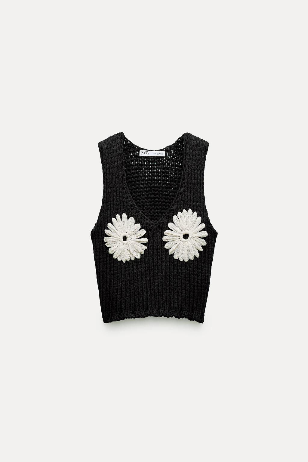 FLORAL KNIT CROCHET TOP - Zara фото 3