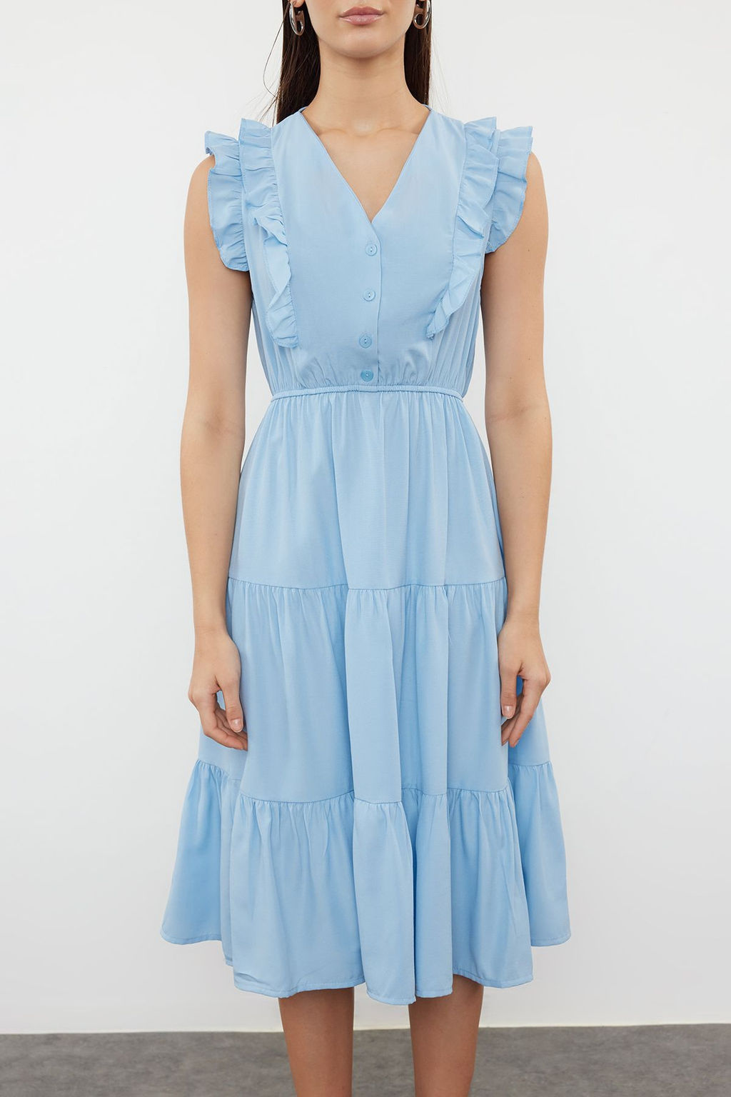 TRENDYOLMILLA Siyah Duz Midi Skater Form F?rf?r Detayl? Dokuma Elbise TWOSS24EL01073 фото 4