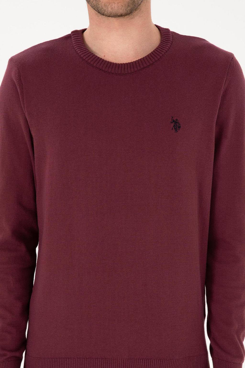 Erkek Slim Fit Bisiklet Yaka Bordo Basic Kazak - U.s. polo assn фото 6