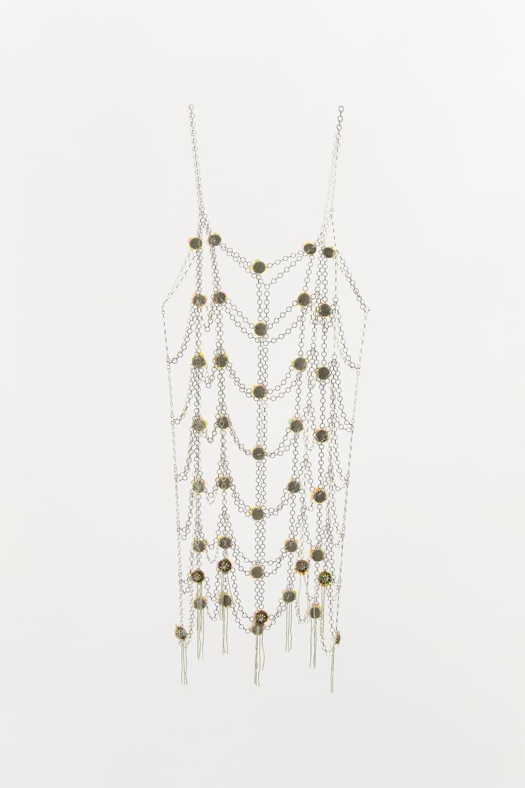 METALLIC DRESS WITH BEADS AND FLOWERS - Zara фото 4