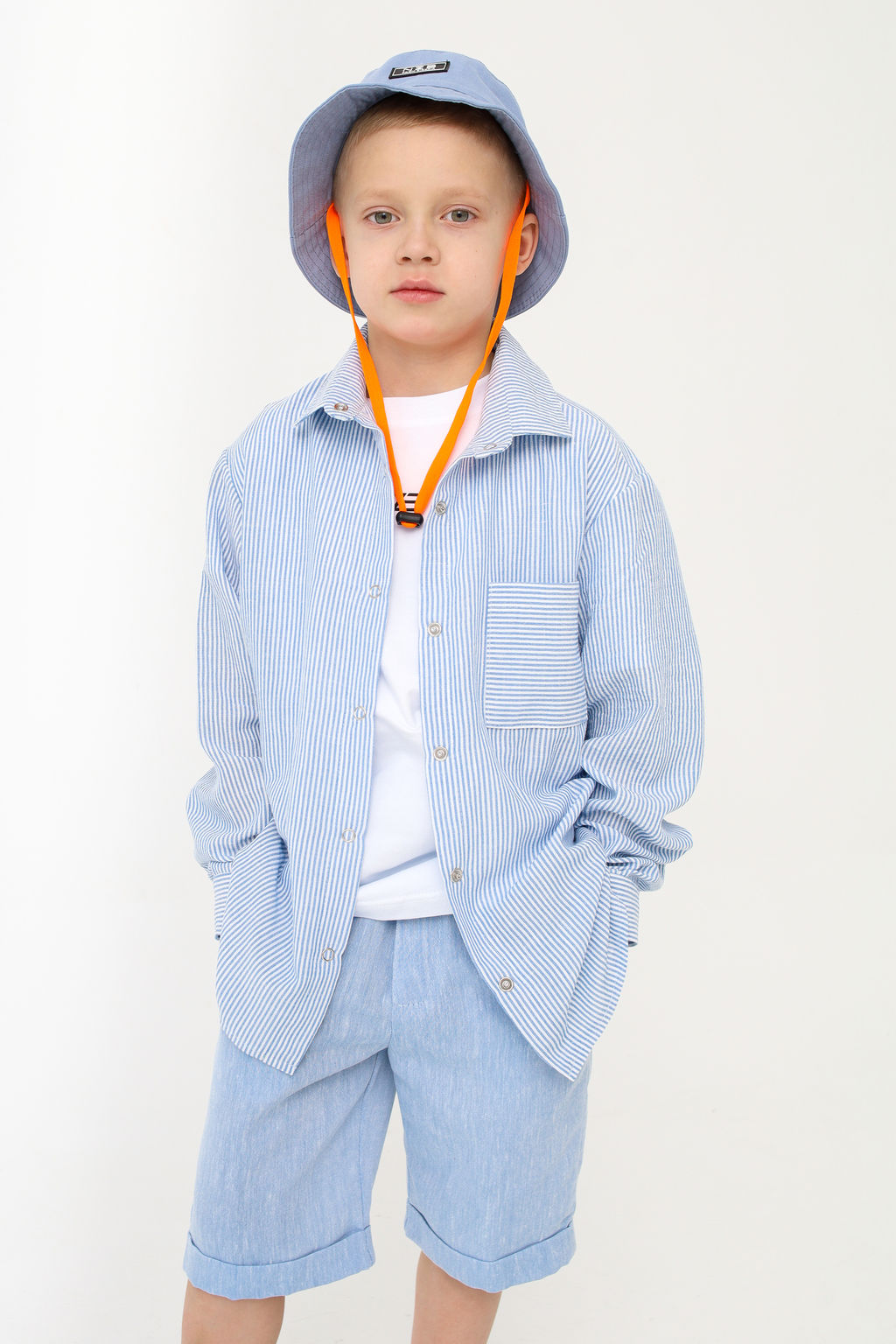 Рубашка-хенли Лен, голубой меланж - Inzibe фото 7