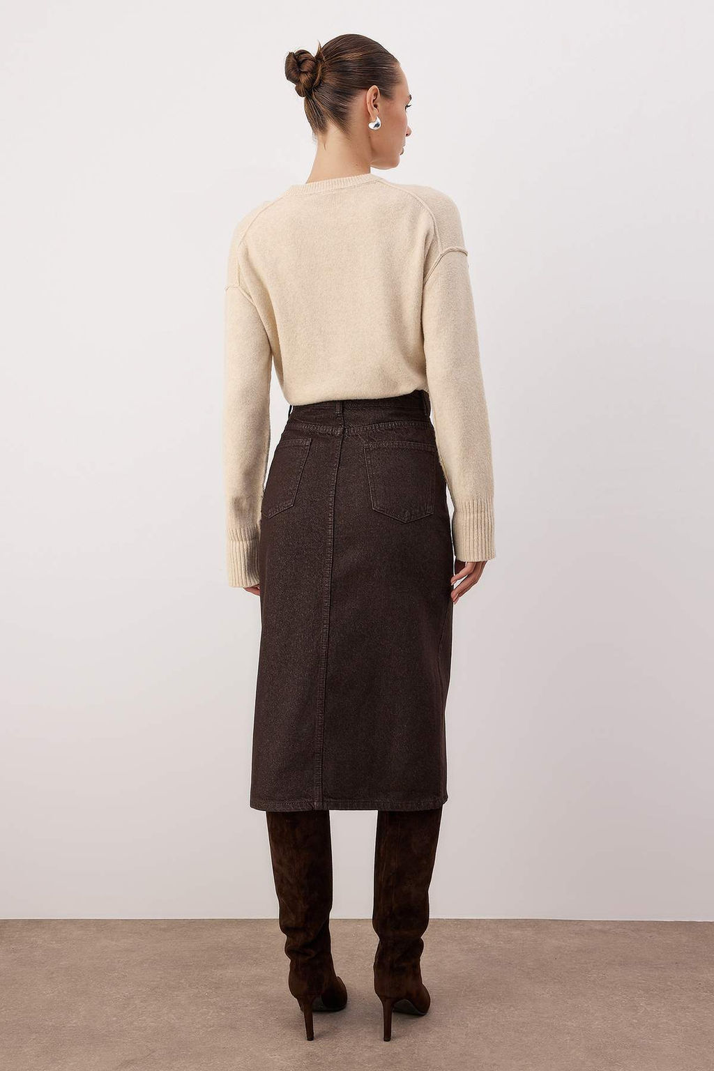 Kahverengi Denim Midi Etek TWOAW26ET00140 - Trendyolmilla фото 4