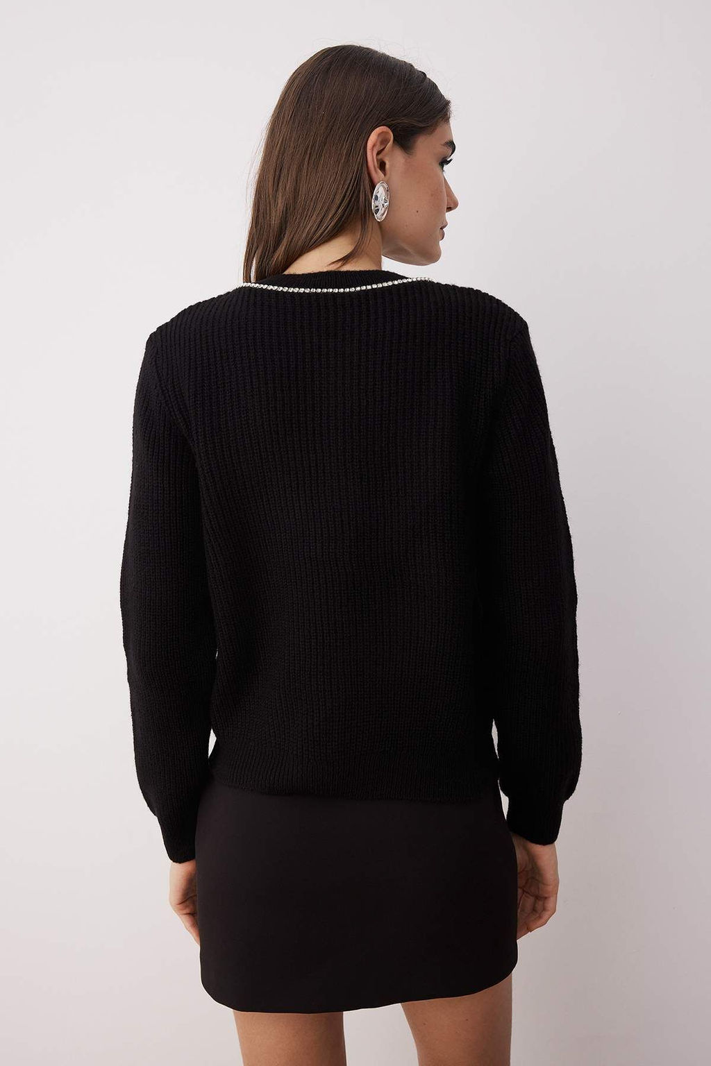 Siyah Tas Islemeli Yumusak Dokulu Triko H?rka TWOAW26HI00087 - Trendyolmilla фото 4