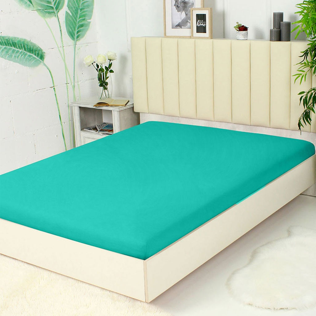 Простыня из сатина гладкокрашенного на резинке - Светлая бирюза 160х200х20