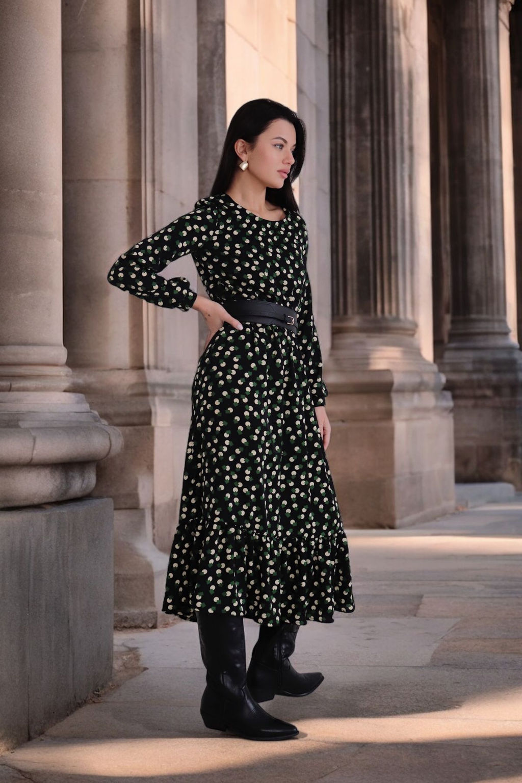 Платье чёрное с принтом длины миди - Martichelli фото 8