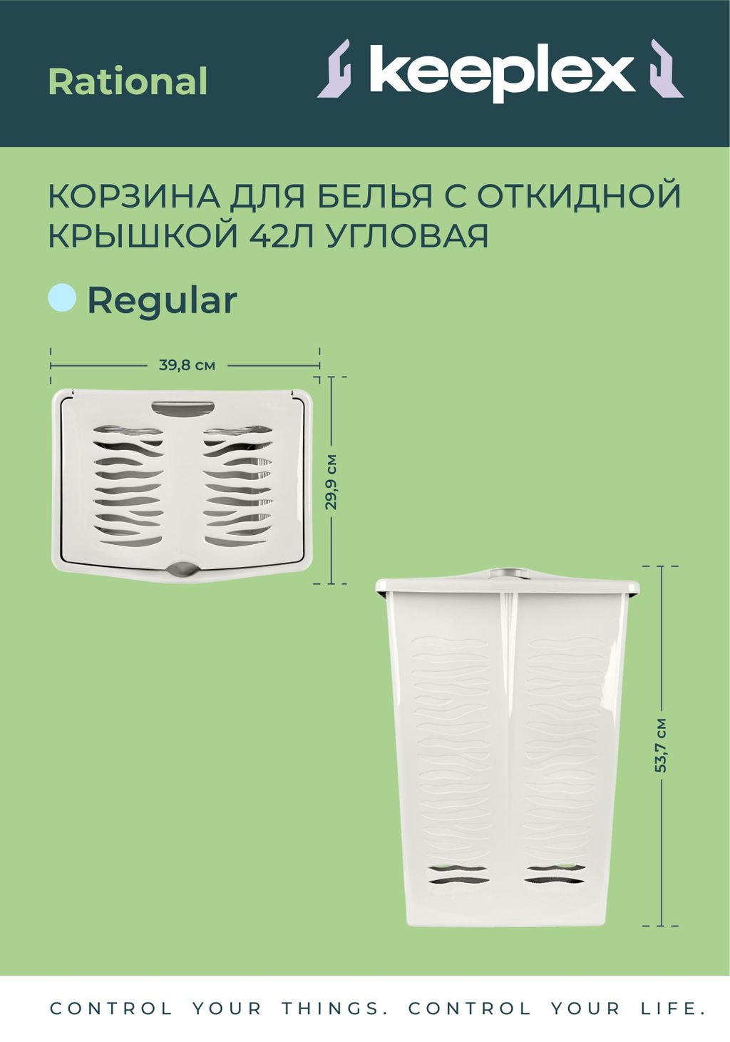Корзина для белья Keeplex Regular с откидной крышкой 42л 39,8х29,9х53,7см KL1707