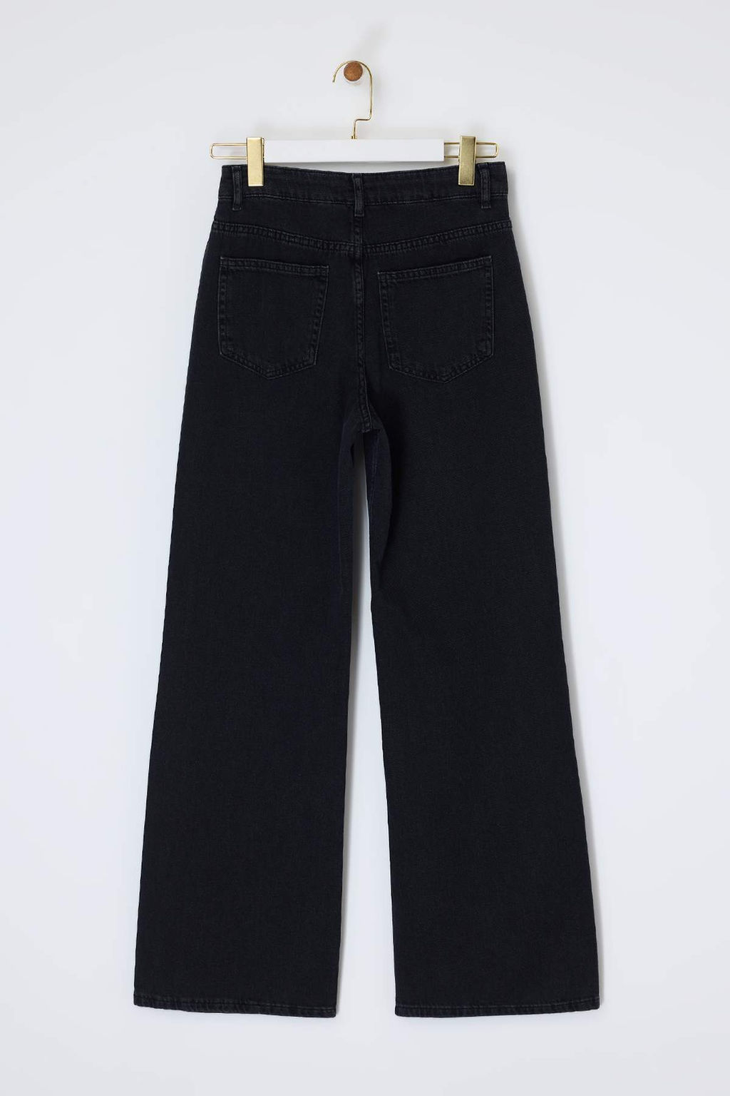 Siyah DOKUMLU Yuksek Bel MEVSIMLIK %100 Pamuk Uzun Boy Wide Leg Jeans TWOSS26JE00127