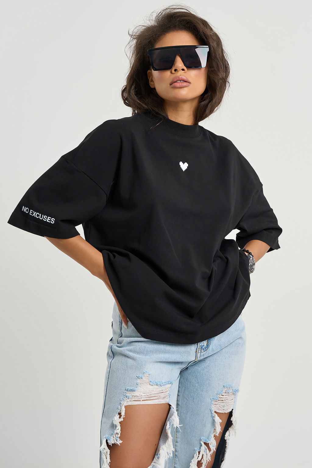 Футболка оверсайз с надписью из хлопка черная