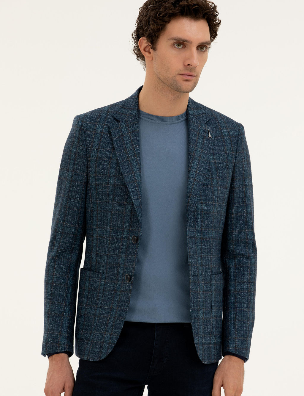 Куртка приталенного кроя из шерстяной смеси кашемира Petrol Blue - Cacharel фото 3