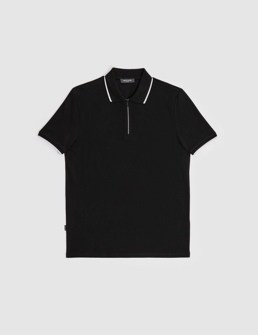 Siyah Slim Fit %100 Pamuk Fermuarl_ Polo Yaka Ti__rt