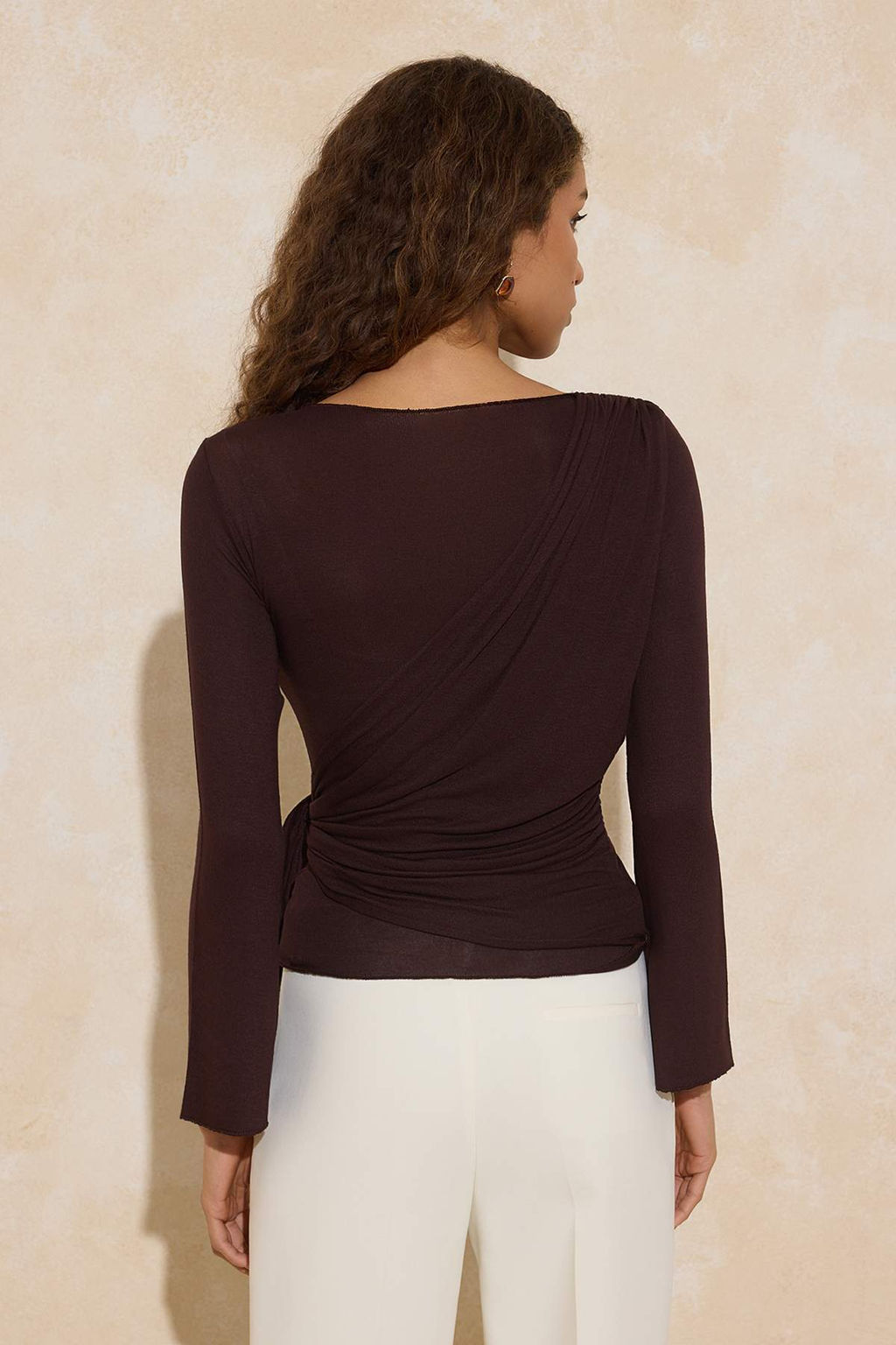 Kahverengi Transparan Regular/Normal Kal?p Baglama Detayl? Orme Bluz TWOSS26BZ00041