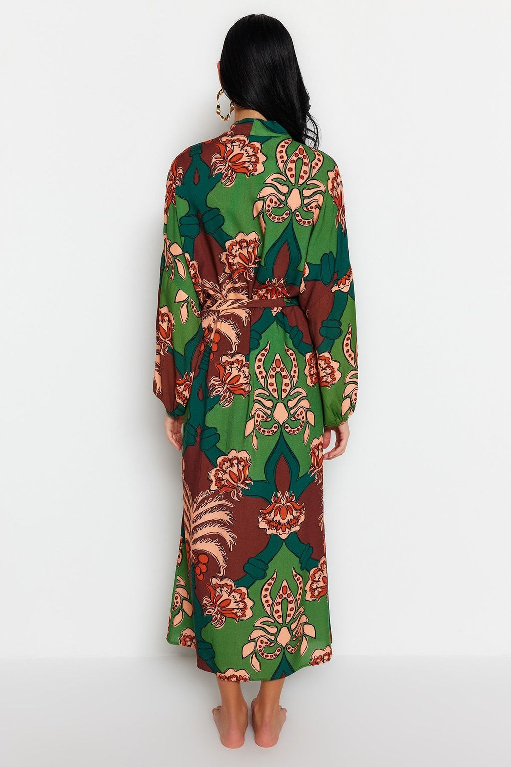 Tropikal Desenli Kusakl? Maxi Dokuma %100 Pamuklu Plaj Kimono&Kaftan TBESS23KM00057 - Trendyolmilla фото 6