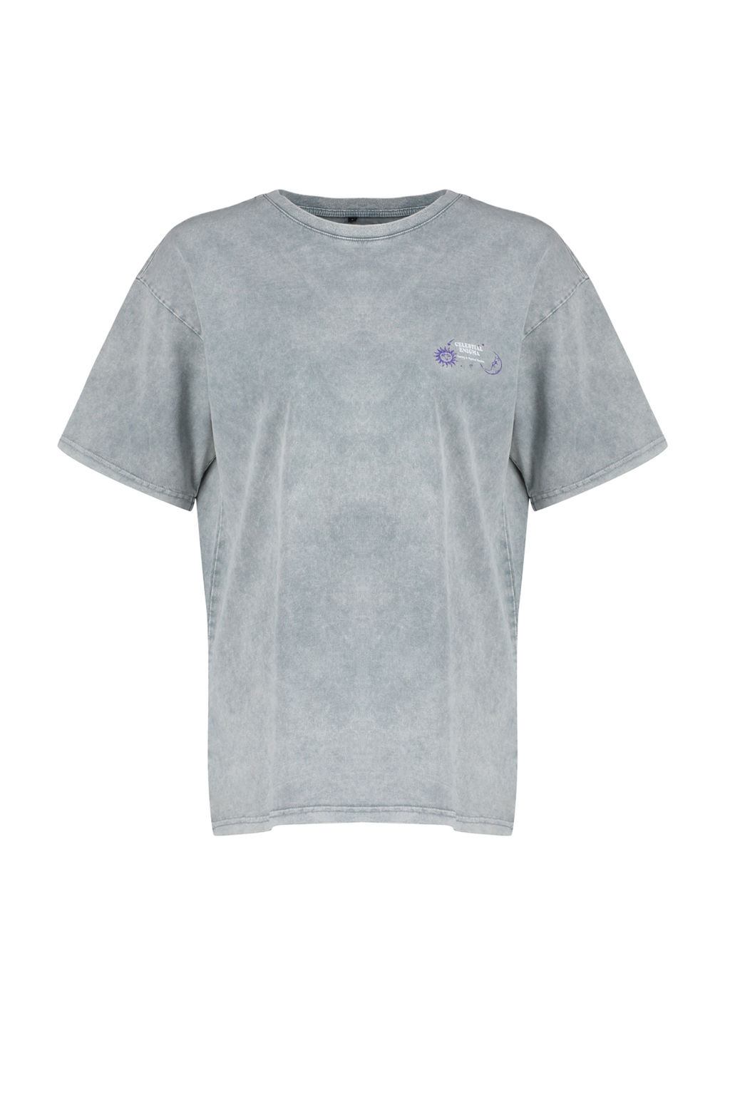 Ac?k Gri Kal?n Pamuklu Slogan Bask?l? Y?kamal? Oversize Kal?p Orme T-Shirt TWOSS24TS00200