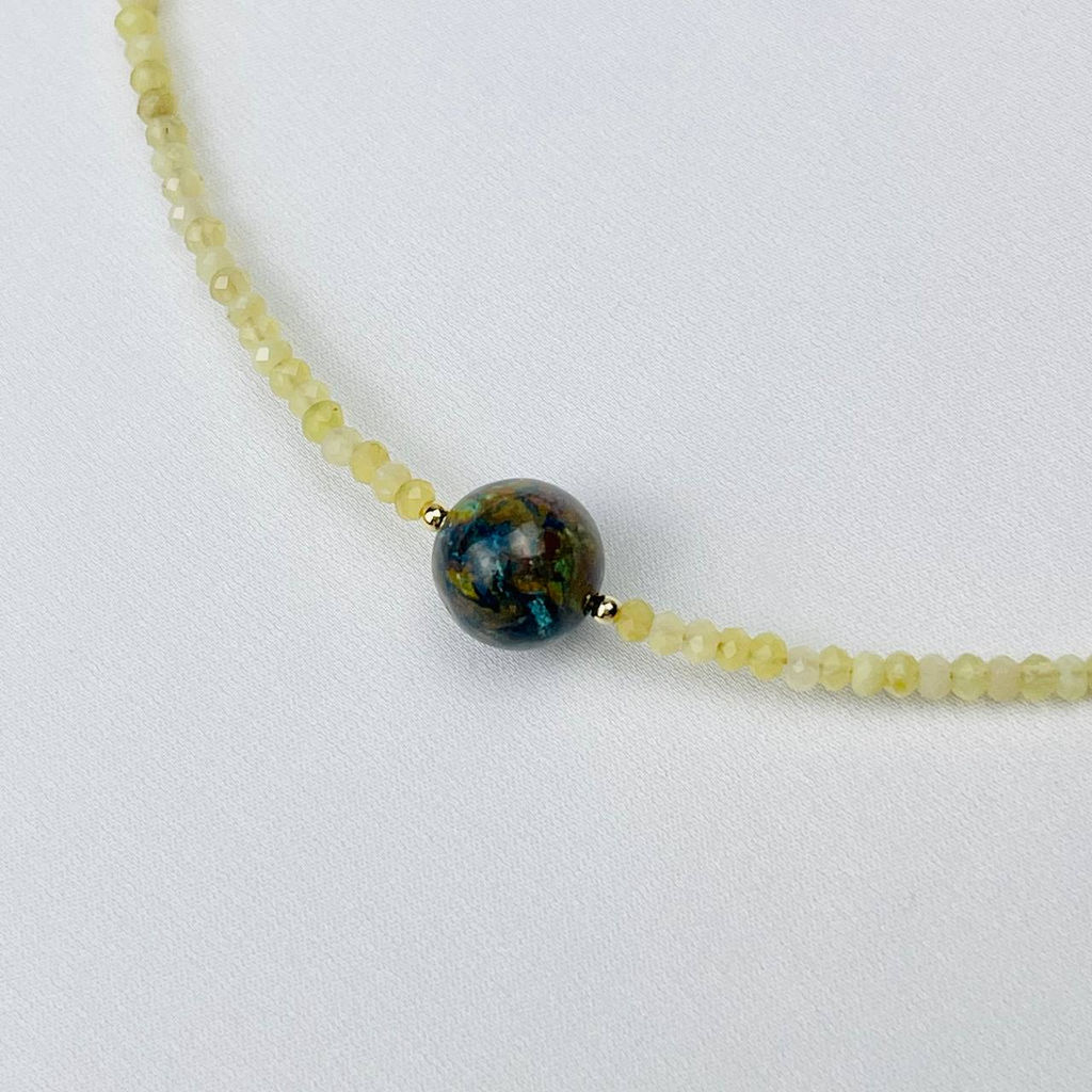 Бусы-Чокер из желтого Опала и Хризоколлы