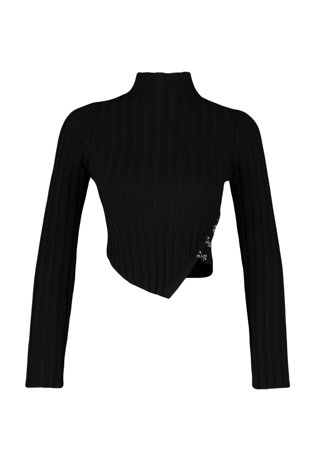 Siyah Merserize Gorunumlu Super Crop Dik Yaka Triko Body Kazak TWOAW24KZ00264 - Trendyolmilla фото 7