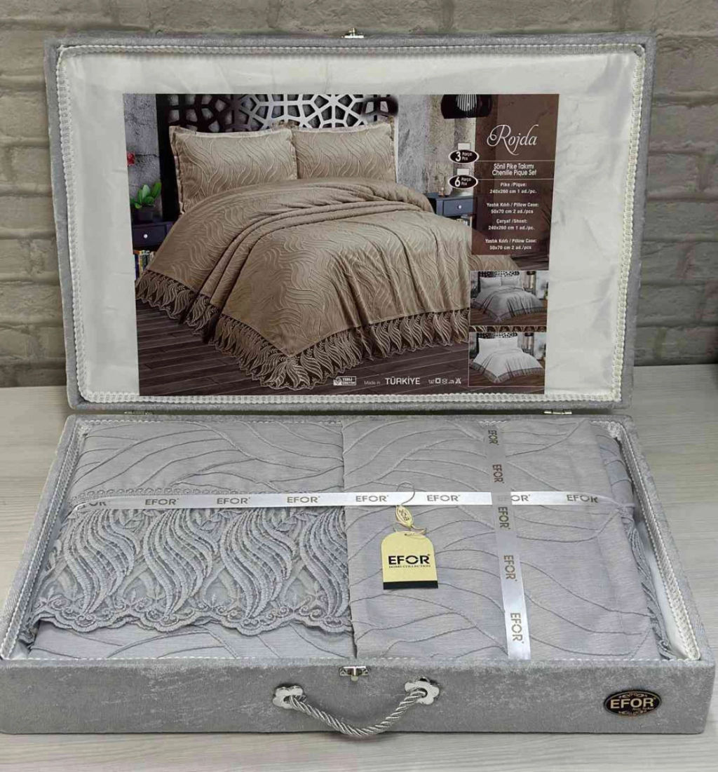 Покрывало EFOR в сундучке ROJDA 240*260 с наволочками 2 шт.(50*70) серый (GRI)