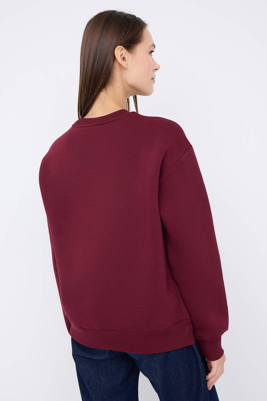 Teen Bordo Kal?n Ici Polarl? Ay?c?k Bask?l? Regular/Normal Kesim Orme Sweatshirt TWOAW26SW00199 - Trendyolmilla фото 4