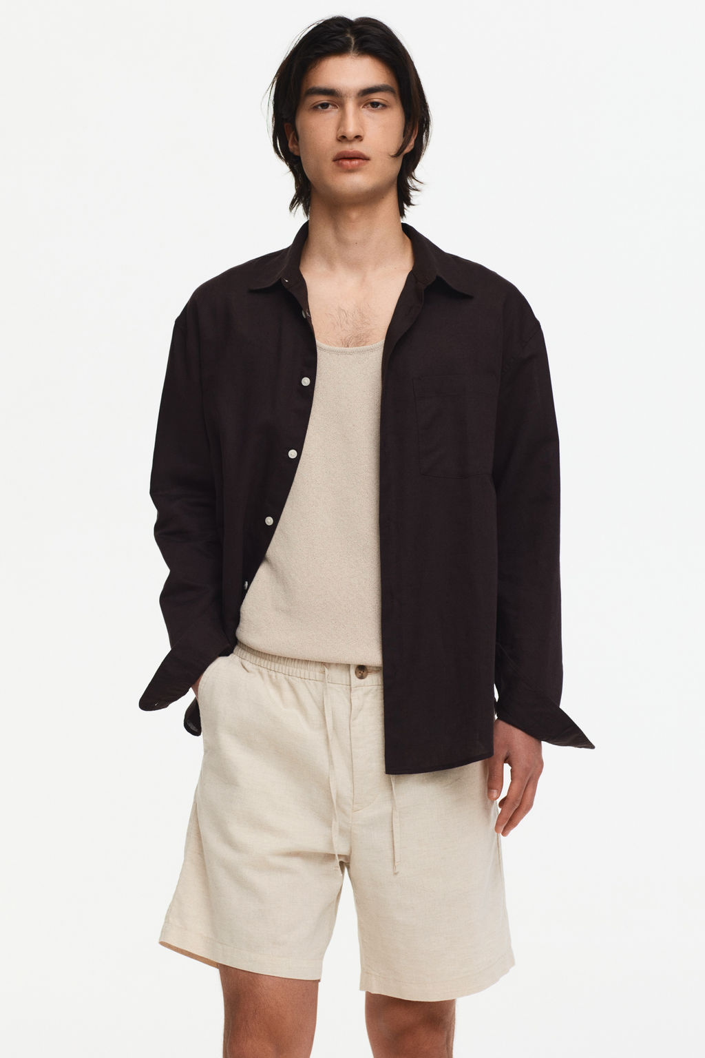 Pantal?n corto en mezcla de lino Regular Fit - H&m фото 7