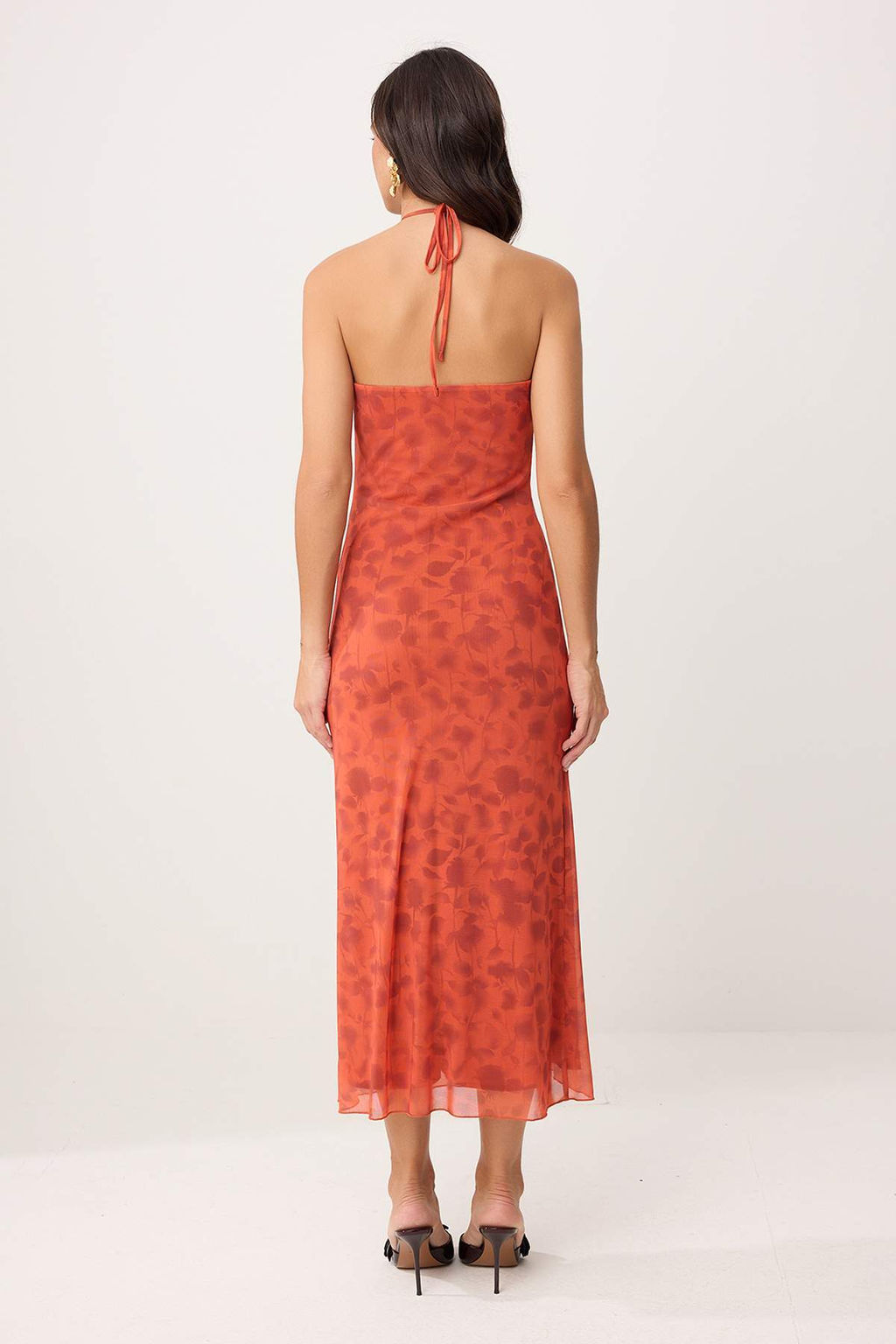 Turuncu Cicekli Bodycon Boyundan Baglamal? Kolsuz Tul Orme Elbise TWOSS26EL00489 - Trendyolmilla фото 4