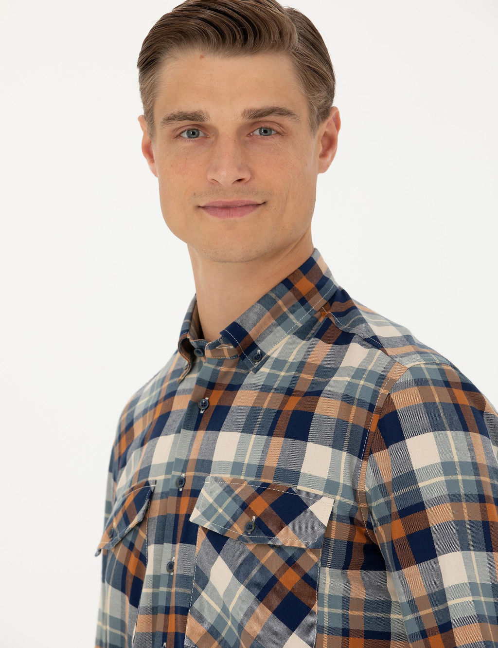 Светло-коричневая рубашка классического кроя с длинным рукавом - Cacharel фото 2