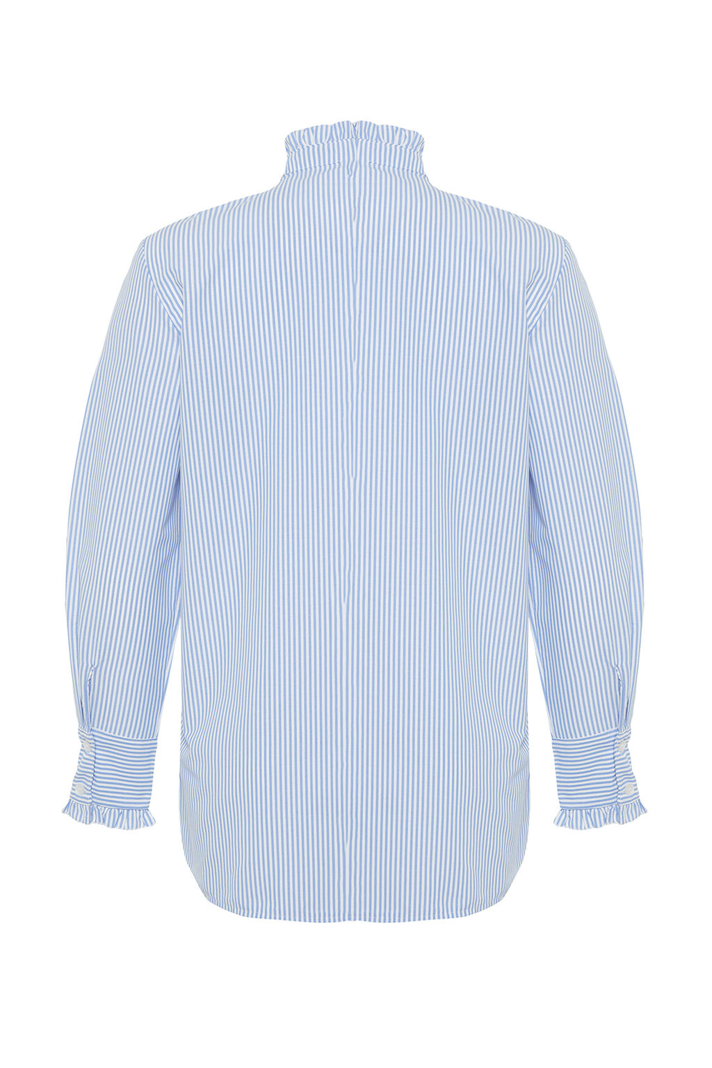 TRENDYOLMILLA Mavi Cizgili Pat? ve Yakas? F?rf?r Detayl? Dokuma Gomlek TWOSS24GO00083  фото 8