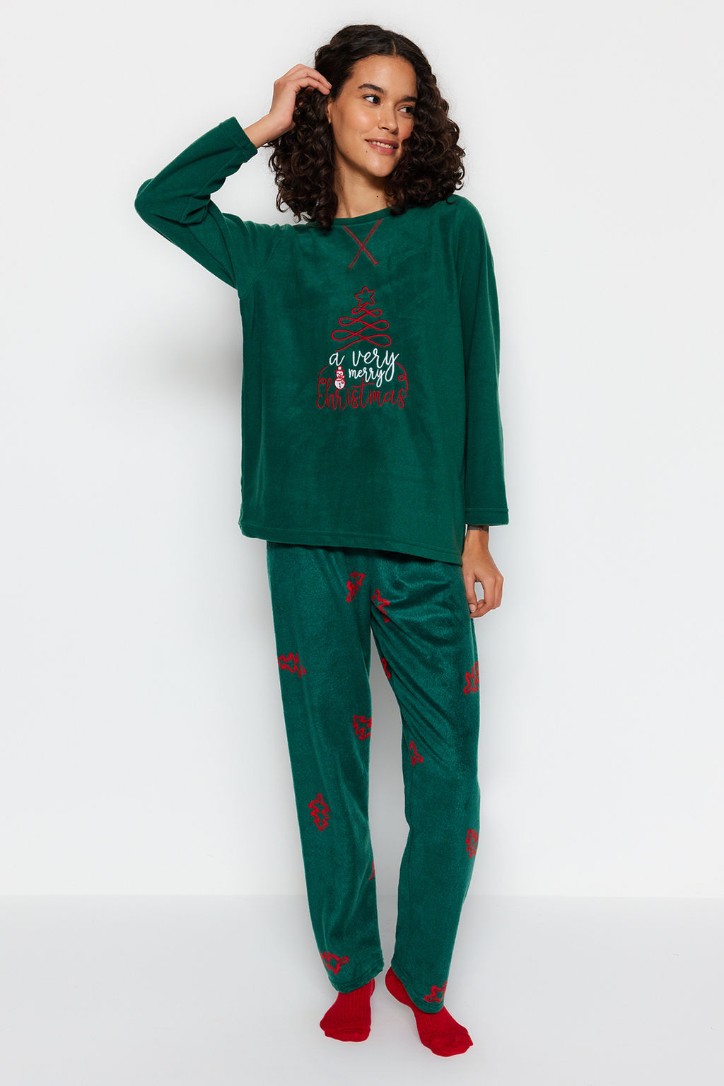 Yesil Y?lbas? Temal? Polar K?sl?k Orme Pijama Tak?m? THMAW24PT00265 - Trendyolmilla фото 2