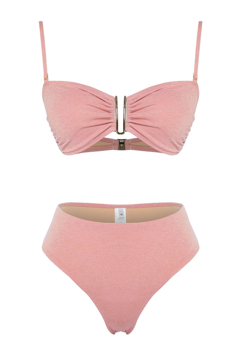 Pembe Straplez Aksesuarl? Simli Brazilian Bikini Tak?m? TBESS24BT00054