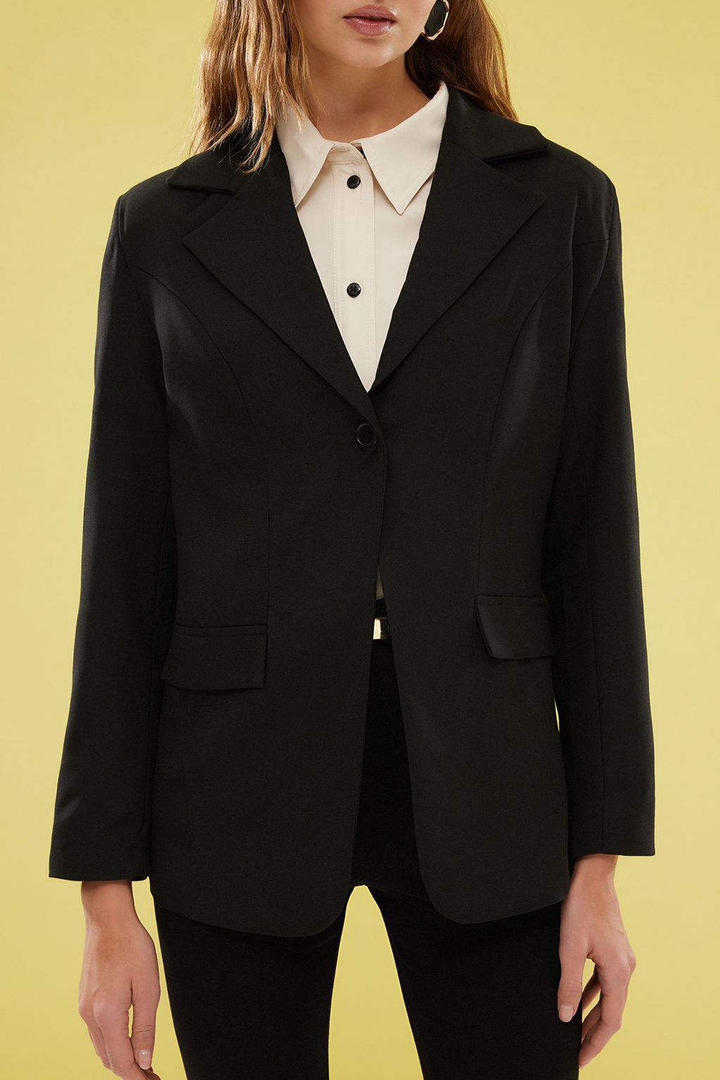 Siyah Vatkal? Fitted Dokuma Blazer Ceket TWOSS25BC00018 - Trendyolmilla фото 4