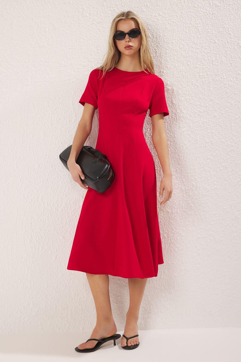 TRENDYOLMILLA Siyah Etegi Belden Ac?lan Midi Dokuma Elbise TWOSS25EL00790  фото 5