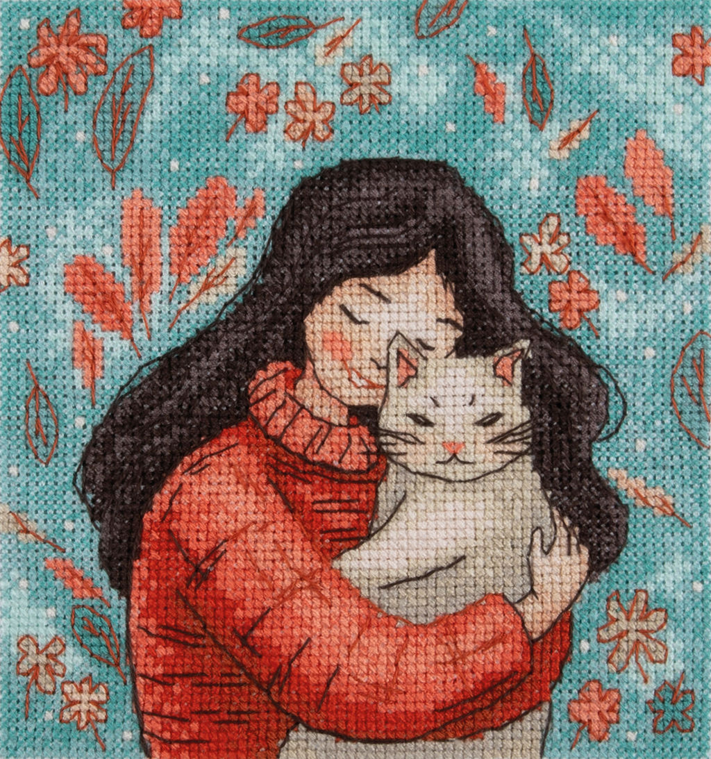 Klart набор для вышивания 8-559 Девушка с котом 12 х 13 см