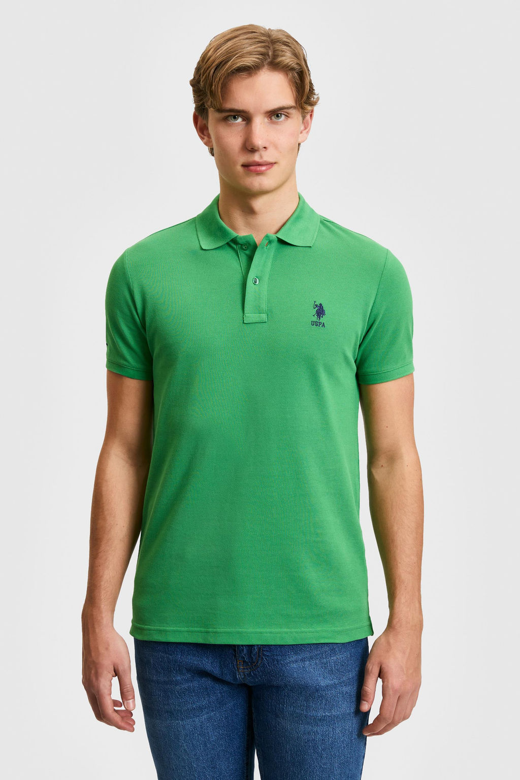 Erkek Slim Fit Polo Yaka Ye_il Basic Ti__rt