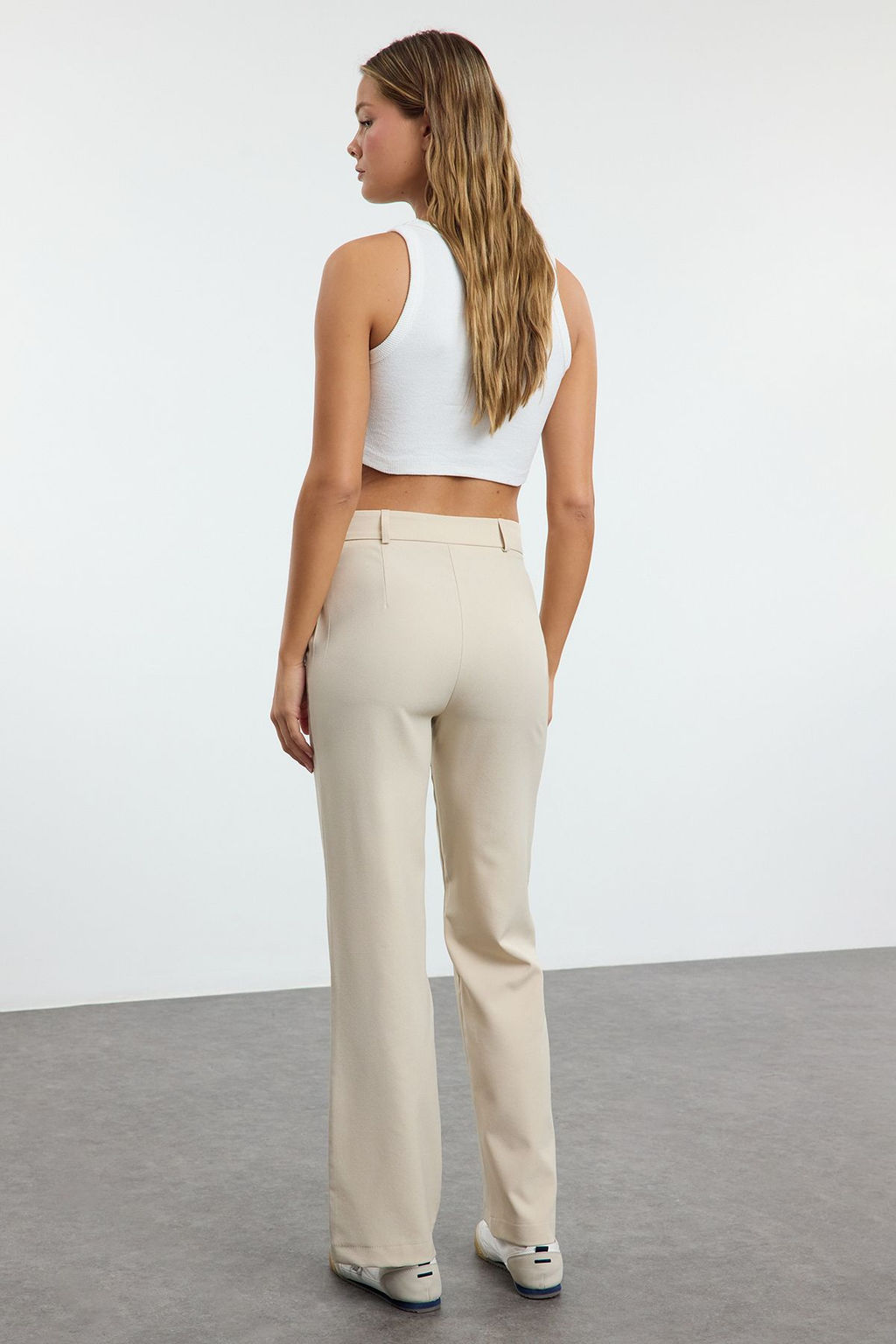 Vizon Straight/Duz Kesim Yuksek Bel Nervur Dikisli Dokuma Pantolon TWOSS21PL0093