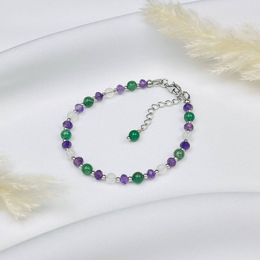 Браслет для "Тельца" из Аметиста, Лунного камня и зеленого Кварца 16,5 см +