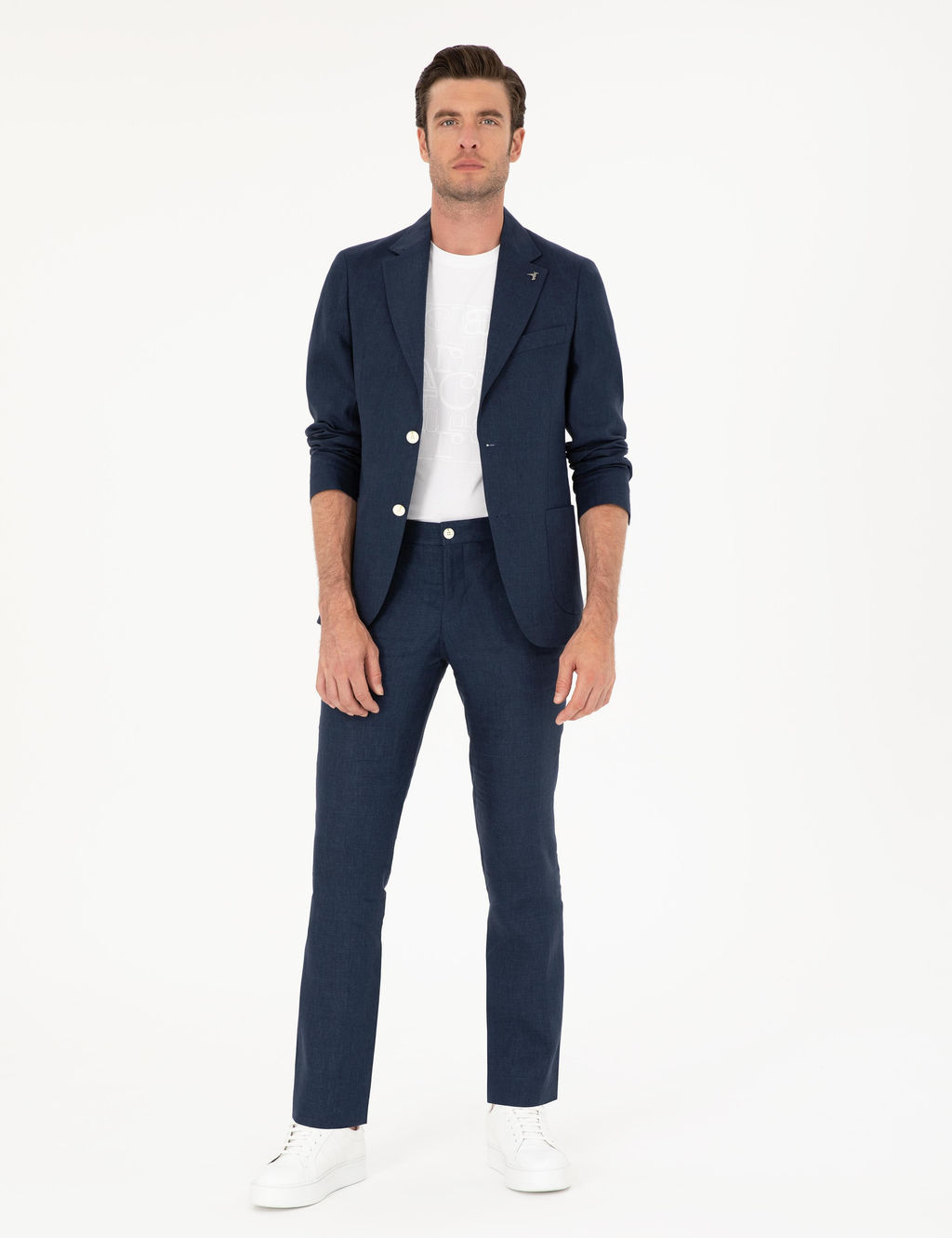 Lacivert Slim Fit %100 Keten Ceket