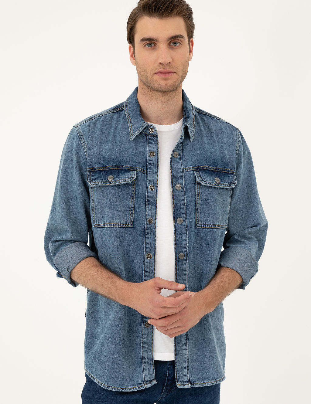 Koyu Mavi Regular Fit Uzun Kollu Jean G_mlek