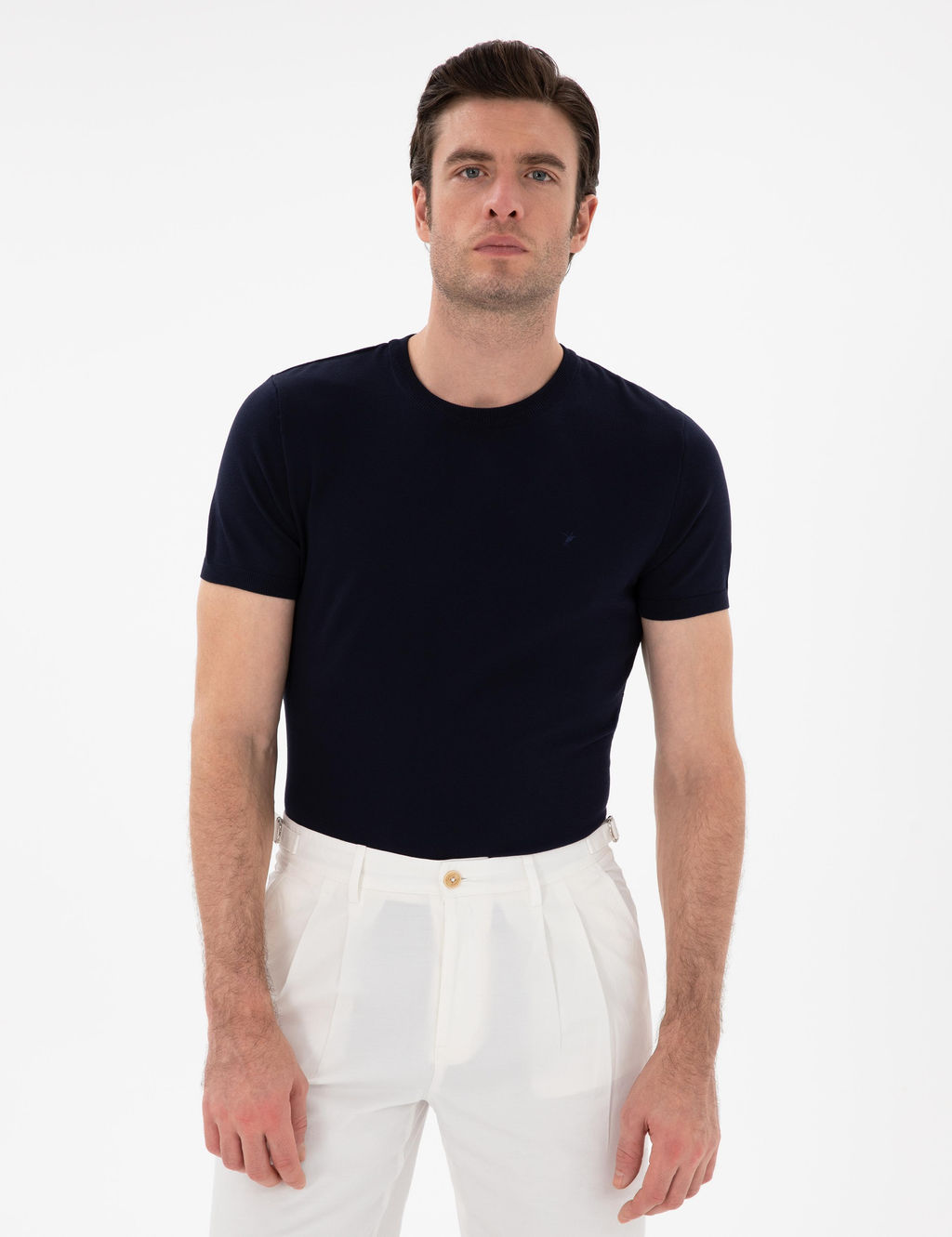 Lacivert Slim Fit Bisiklet Yaka Triko T-shirt