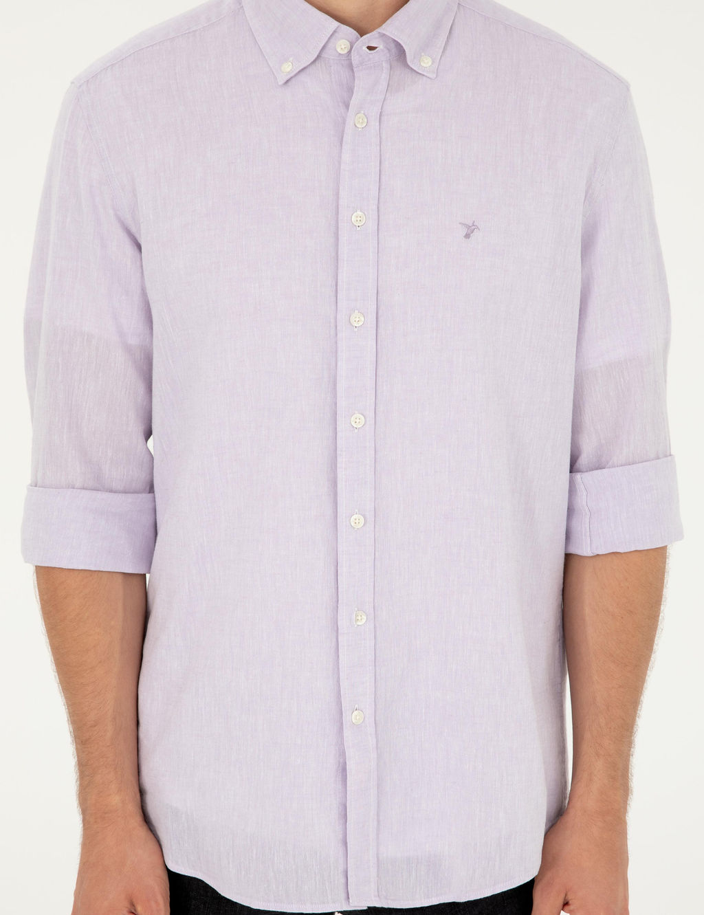 Lila Slim Fit Keten Kar___ml_ G_mlek